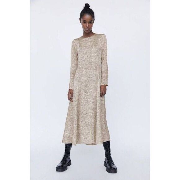 Zara Dresses & Skirts - NWT Zara Ecru Black Dot Printed Midi Dress Size Medium Quiet Luxury Blogger Fave